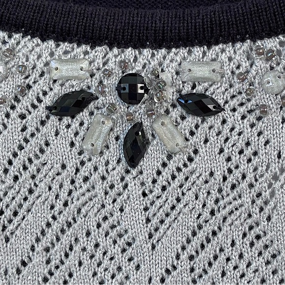 Alfred Dunner Knit Sweater Embellished Neckline Colorblock 3/4 Sleeve Crewneck - Picture 5 of 11